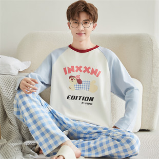 男孩中大童纯棉睡衣春秋季长袖长裤初中学生青少年全棉卡通家居服