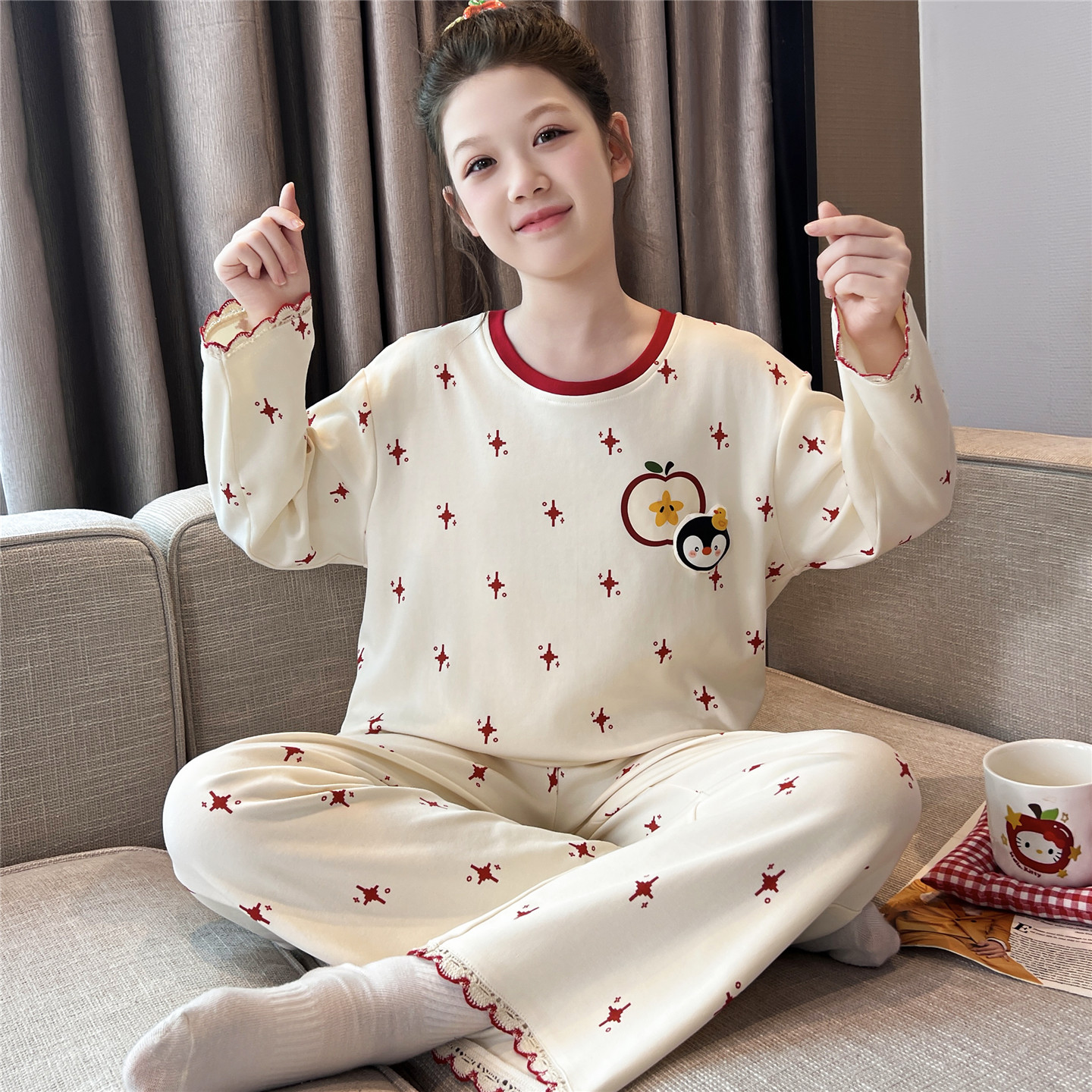 儿童睡衣女生春秋夏季长袖纯棉女孩中大童学生韩版可爱家居服套装