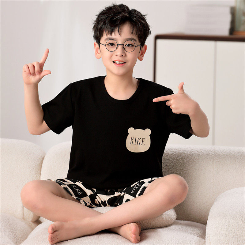 儿童睡衣男童夏季薄款短袖纯棉小男孩中大童休闲可外穿家居服套装