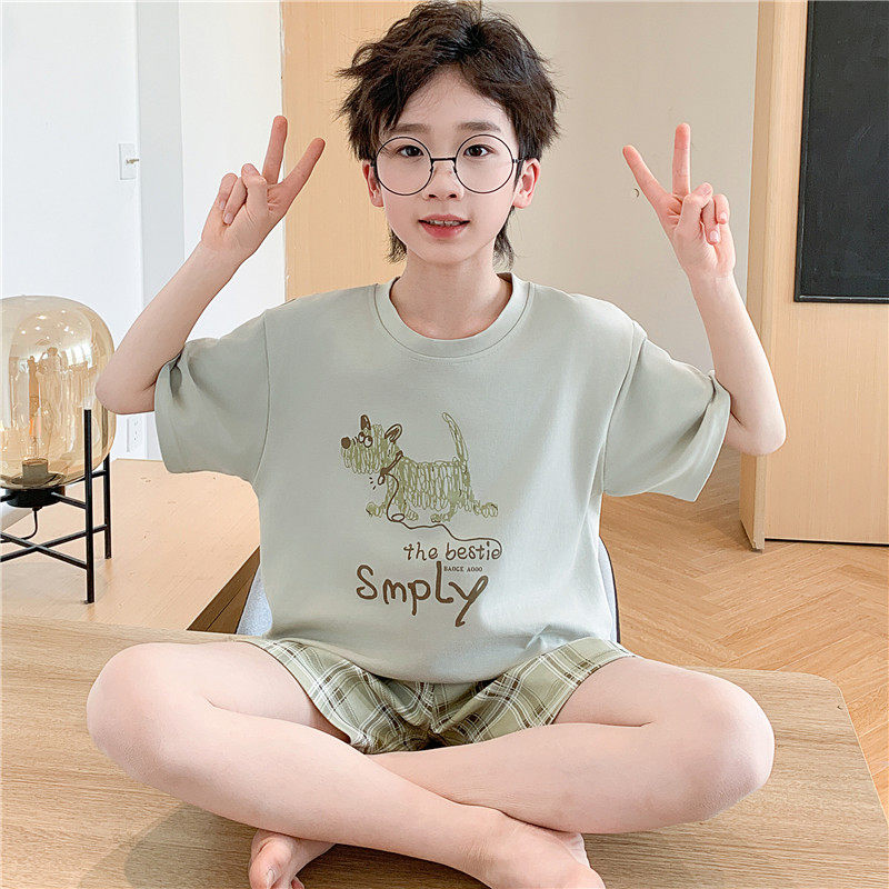 儿童睡衣男童夏季薄款短袖纯棉大童男孩青少年学生家居服全棉套装