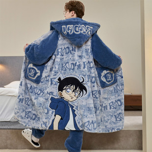 珊瑚绒青少年初中学生家居服睡袍套装 加厚款 睡衣男秋冬季 2025新款