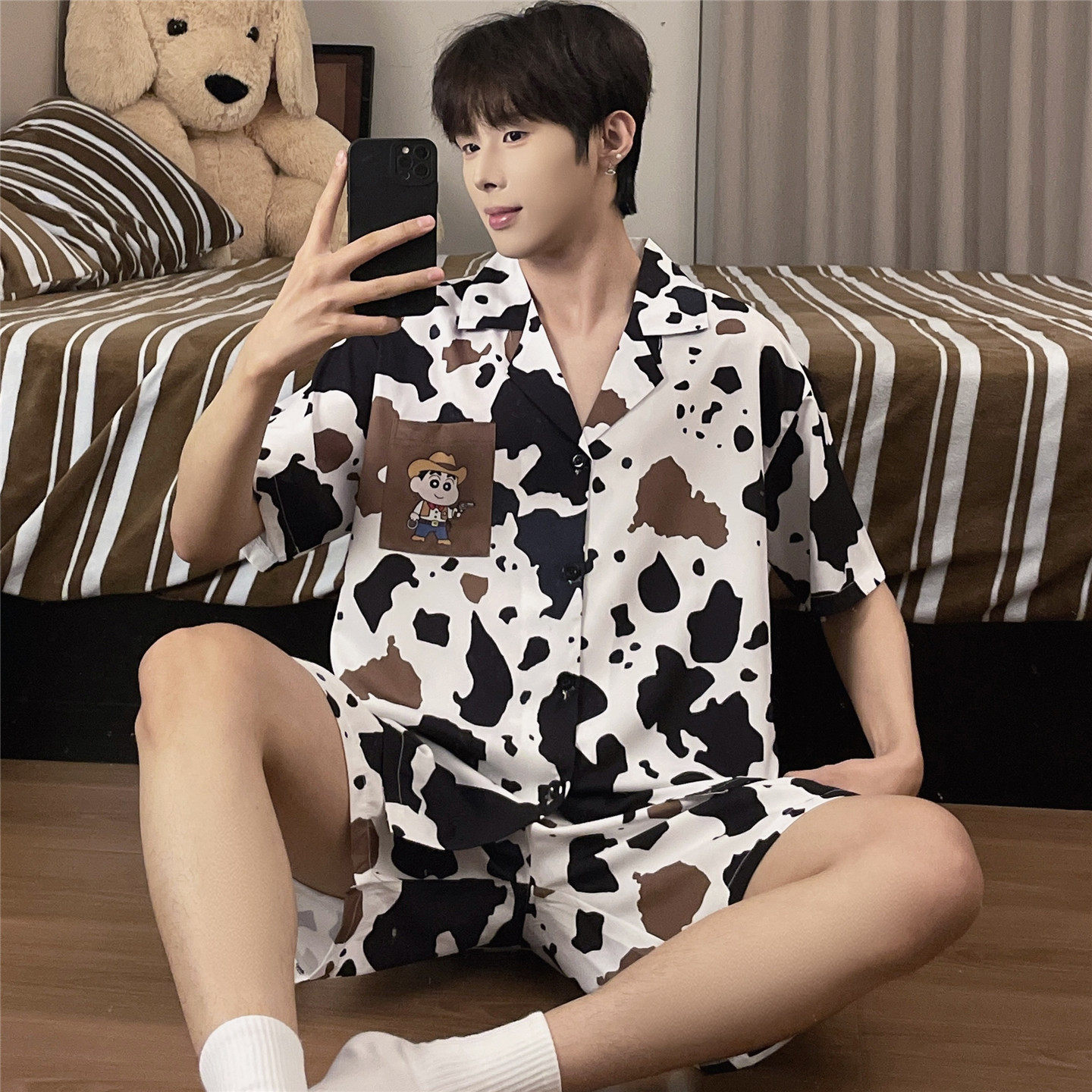 大童睡衣男夏季新款短袖冰丝青少年初中高中学生加大码家居服套装