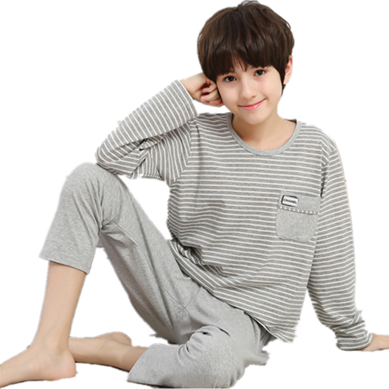 青少年睡衣男孩秋季薄款長袖純棉初中學生12男童中大童15歲春秋天