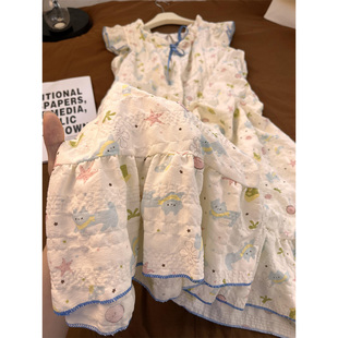 甜美卡通星星波点云朵棉蝴蝶结带胸垫吊带睡裙女秋季宽松家居服潮