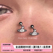 Pink Daily星球满钻耳骨钉925纯银小巧土星拧螺丝耳钉迷你耳饰女