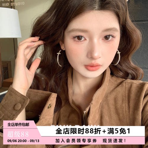 Pink Daily满钻十字架大圈时尚大耳环女气质高级感圈圈耳圈耳饰