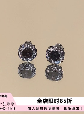 Pink Daily爆闪黑色锆石玫瑰切医用钛钢耳钉女暗黑独特耳骨钉耳饰