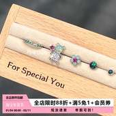 Pink Daily祖母绿澳宝耳骨钉小熊平底钛钢螺丝花朵耳蜗钉耳圈耳环