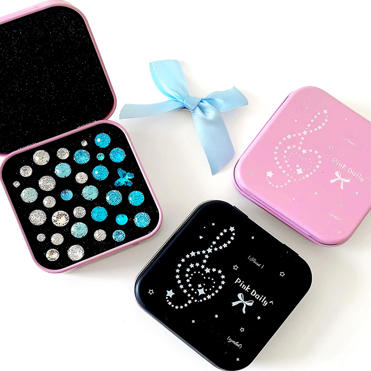 Pink Daily耳饰便携收纳盒正方形甜酷粉色小型耳钉盒黑色礼品盒