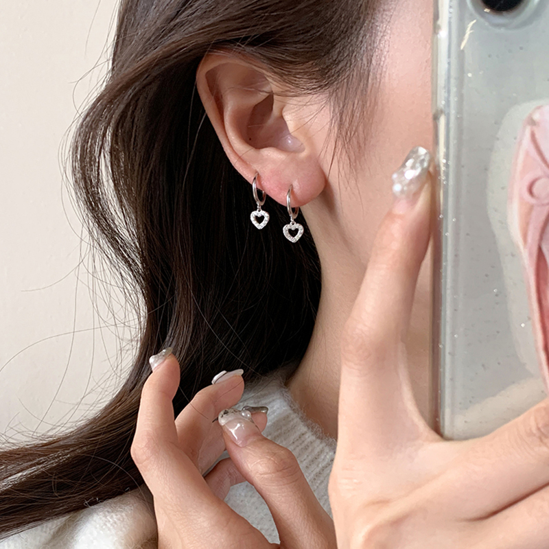 爱心吊坠925纯银耳环精致百搭
