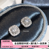 PinkDaily爆闪公主方形满钻微镶锆石耳蜗钉免摘钛钢耳骨钉平底