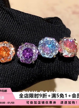 Pink Daily炫彩爆闪玫瑰切锆石钛合金耳钉养耳洞耳骨钉耳蜗钉耳饰