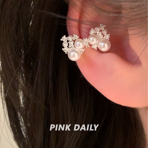 Pink Daily满钻蝴蝶结珍珠耳骨夹女锆石气质高级感无耳洞耳夹耳饰