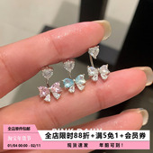 Pink Daily绝美粉色蝴蝶结锆石马蹄环耳钉爆闪耳骨钉钛钢耳环耳饰