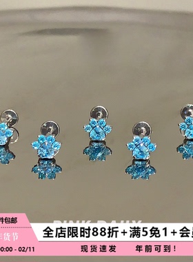 蓝色猫爪耳骨耳垂钉F136植入级医用钛合金耳蜗钉养耳洞防过敏耳饰