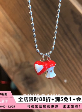 Pink Daily红色爱心苹果核项链钛钢吊坠锁骨链女童趣可爱甜美颈链