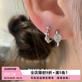 Pink Daily韩系爱心十字架锆石耳环圈圈女双耳洞耳扣素圈耳圈耳饰