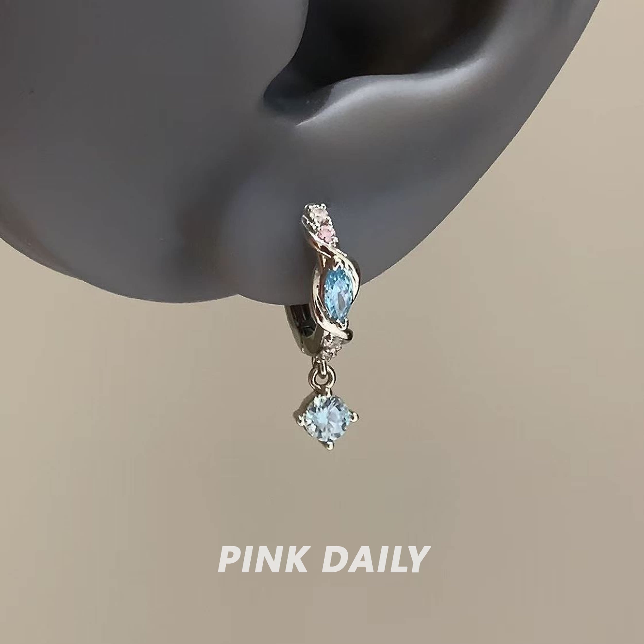 Pink Daily爆闪蓝色锆石吊坠耳环耳扣女独特高级感设计感耳坠耳饰