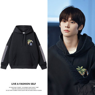 RIIZE宋银硕街拍同款卫衣宽松套头印花薄款加绒上衣服秋冬连帽衫