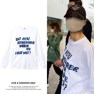 男女装 blackpink T恤落肩宽松圆领印花上衣服打底衫 LISA同款 长袖