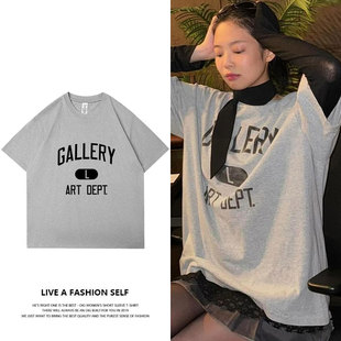 blackpink金珍妮Jennie同款短袖T恤落肩宽松圆领印花上衣服打底衫