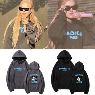 blackpink朴彩英Rose同款卫衣服宽松薄加绒印花套头连帽衫上衣服