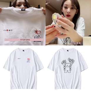 LESSERAFIM宫胁咲良直播同款衣服可爱印花宽松落肩短袖T恤2023夏