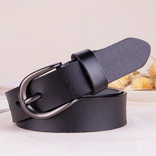 女试皮带软皮超软有孔真皮纯牛皮牛仔裤 百搭青年女士腰带 棕色女式