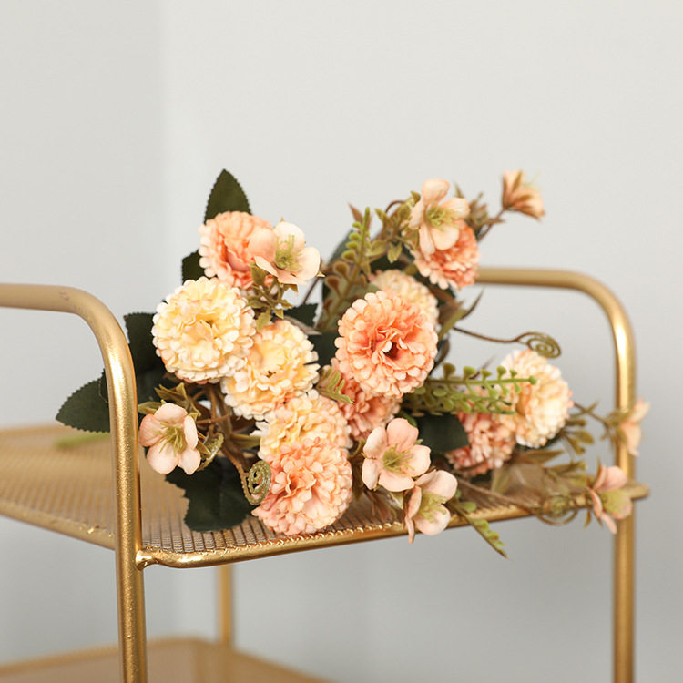 仿真花桌面盆栽把束五叉11朵康乃馨节庆花束多头绢花母亲节教师节