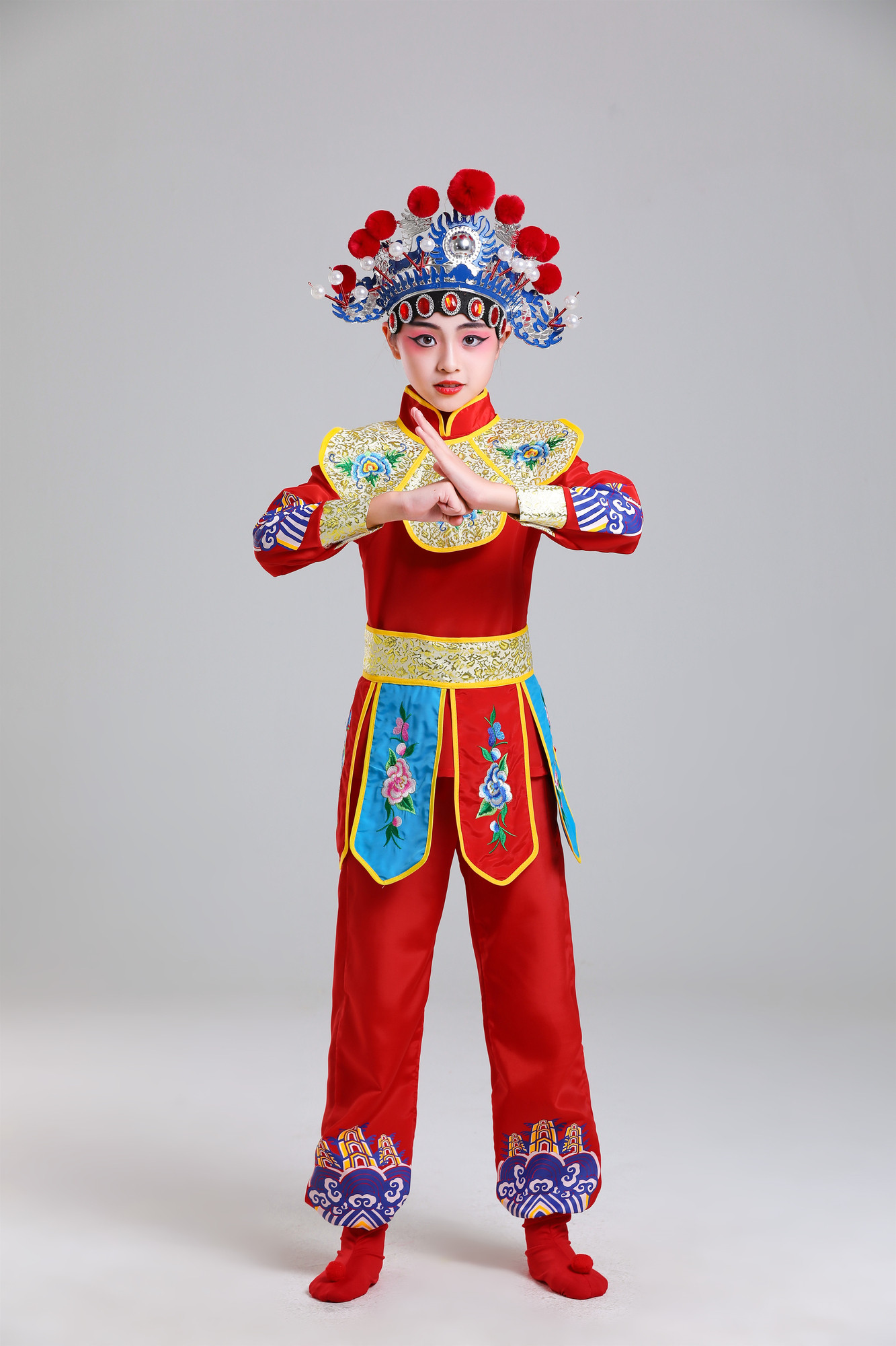。儿童戏服戏曲京剧花木兰武生男女童演出服说唱脸谱表演服男孩武图片