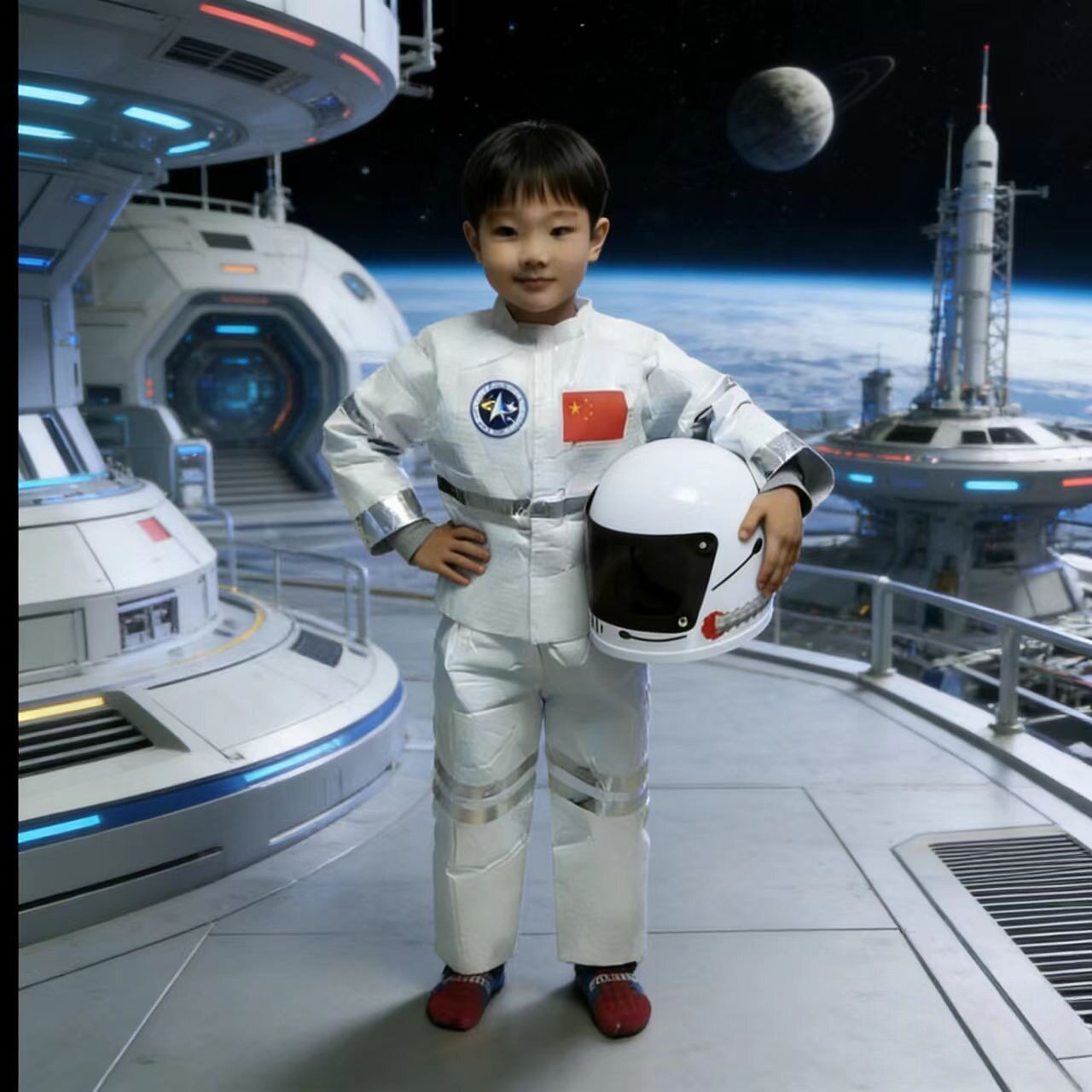 环保服装儿童男时装秀宇航员太空服亲子走秀服装气泡袋环保衣服