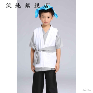。古装套装儿童店小二村民衣服男女演出服装古代老百姓表演服