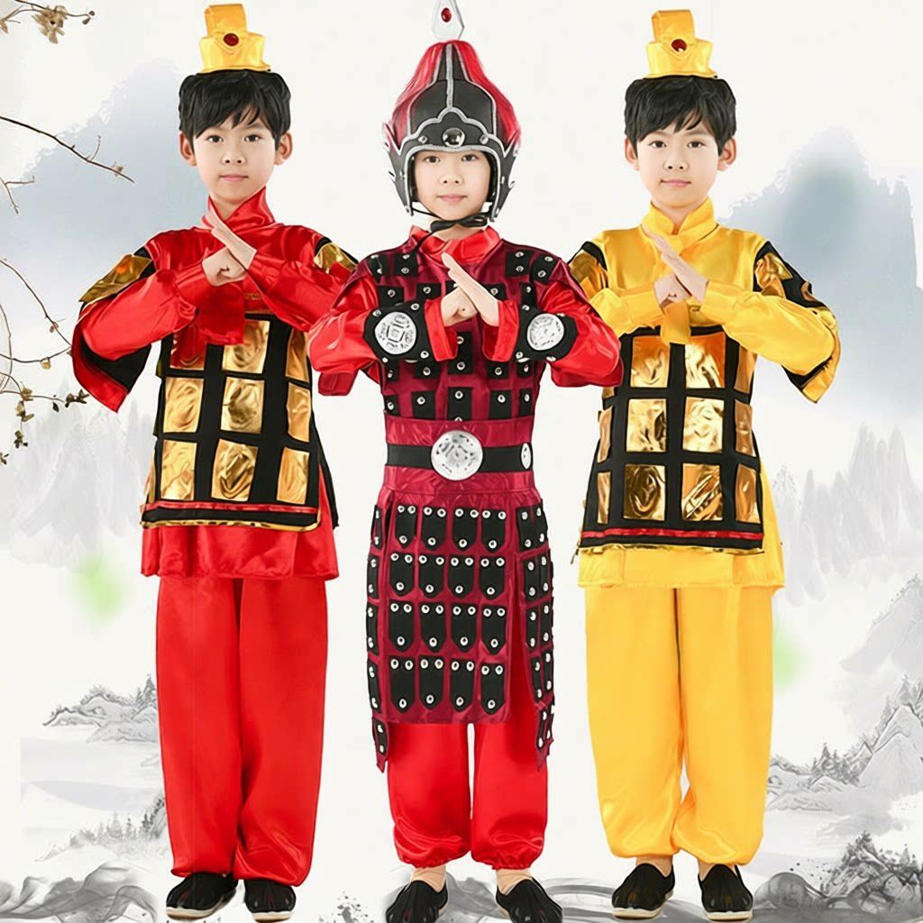 男古代盔甲古装汉服儿童演出服图片
