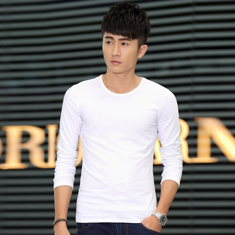 纯黑t恤男长袖韩版秋季修身低领长轴百搭青年贴身打底体桖衫薄款