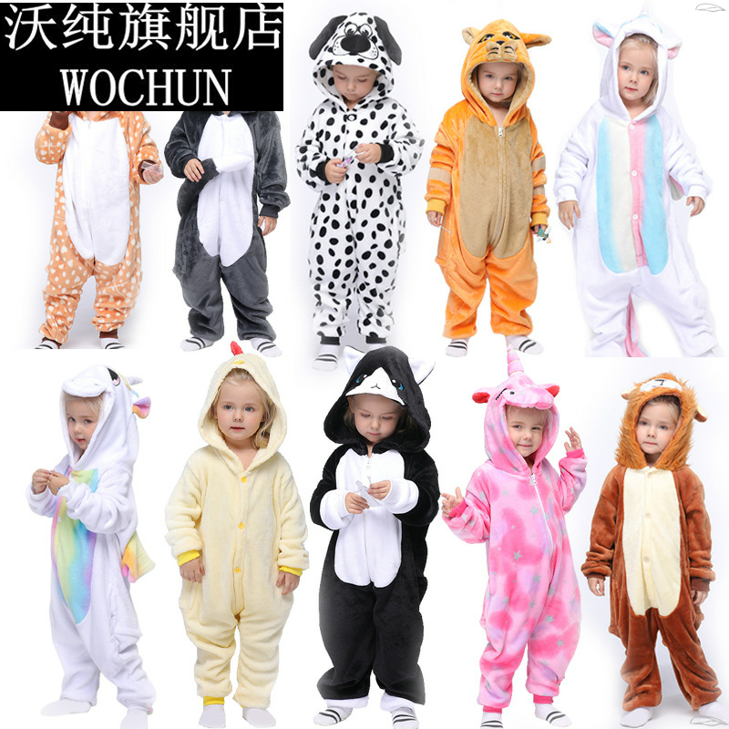 秋冬儿童小鸡卡通动物连体睡衣梅花鹿狮子老虎小狗斑点狗演出服