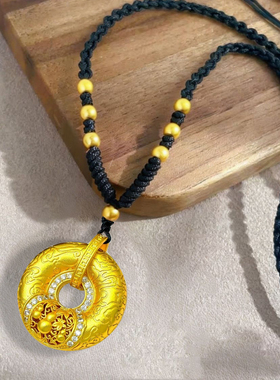 莲花黑绳镶钻福泰安康平安扣葫芦项链气质轻奢毛衣链女脖子颈链