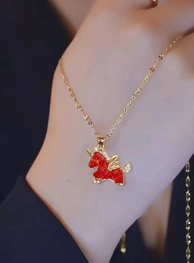 新年喜庆马上有钱花高级感项链女红色生肖马本命年饰品锁骨链颈链