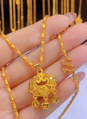 编织黑绳平安锁项链时尚高级感镂空锁长命锁大小号时尚饰品锁骨链