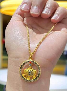 铜麻绳链烧蓝太平有象项链小众