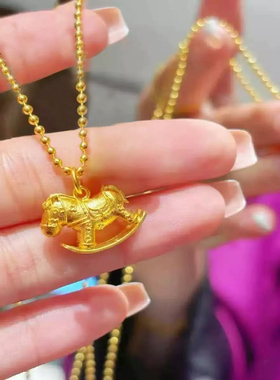 旋转摇小木马吊坠马上有钱项链