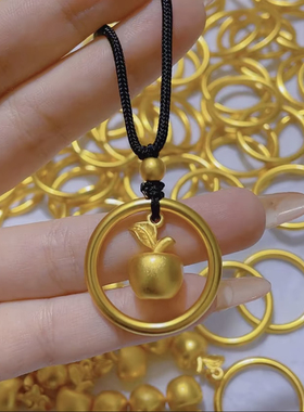 戒指圈小苹果编织黑绳项链平安夜