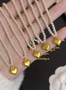 小米珠金色爱心珠珠项链小众设计