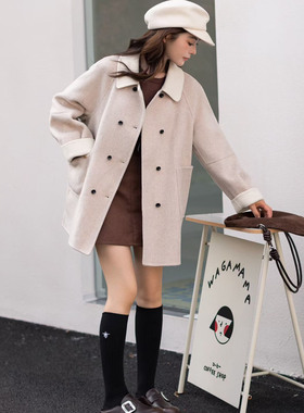 25秋冬新款高端双面羊绒大衣女装中长款外套双排扣娃娃领毛呢9516