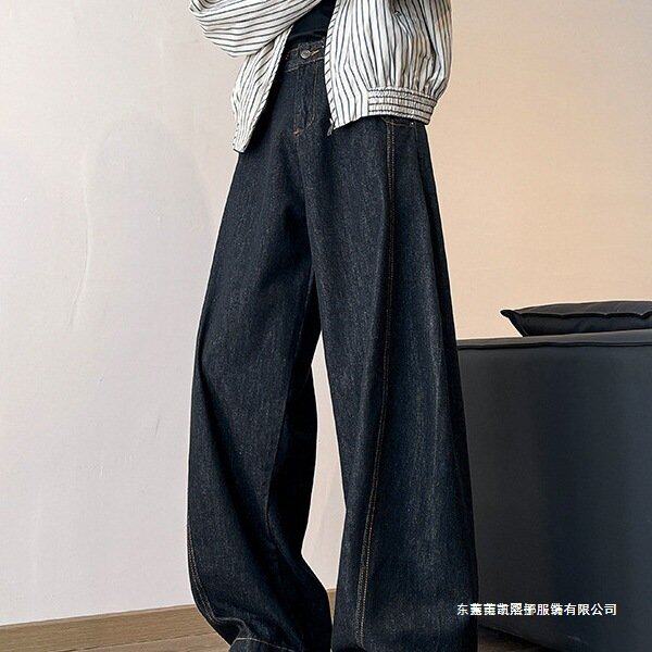 黑色弯刀牛仔裤男款春秋老钱风裤子直筒宽松阔腿长裤现货港风其他