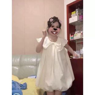 无袖 甜美蓬蓬连衣裙夏季 蝴蝶结乖巧公主花苞裙娃娃领宽松遮肉