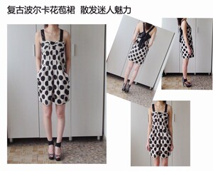 特价清仓wanshop2020春夏款复古亮片波点蝴蝶结吊带连衣裙