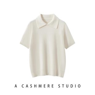 2025新款100纯山羊绒短袖女polo翻领上衣t恤中半袖毛衣针织打底衫