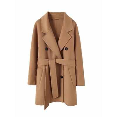 100纯山羊绒短款801 经典西装领双排扣女士羊绒大衣