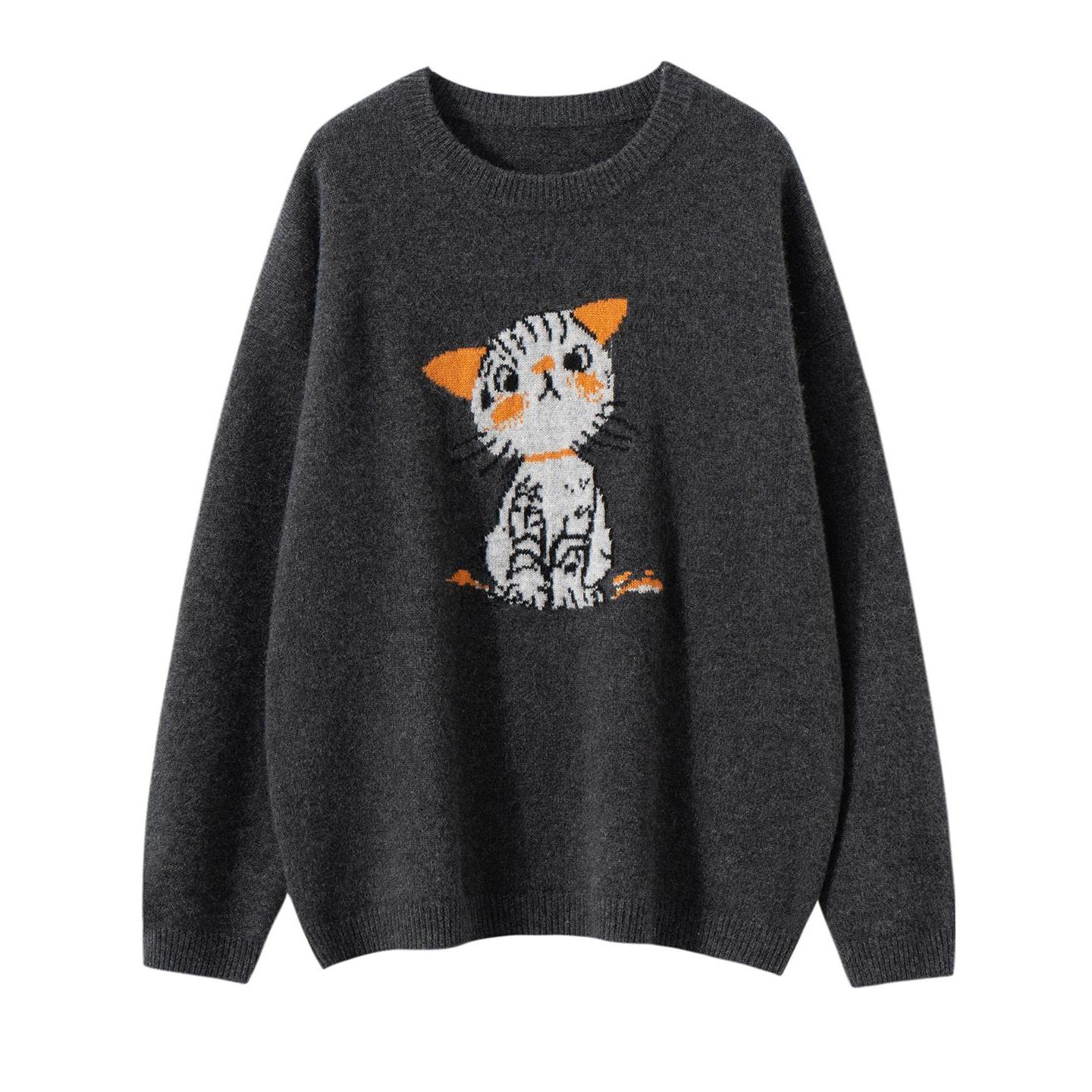 调皮可爱~羊绒线定制款100%纯山羊绒衫女圆领加厚套头毛衣