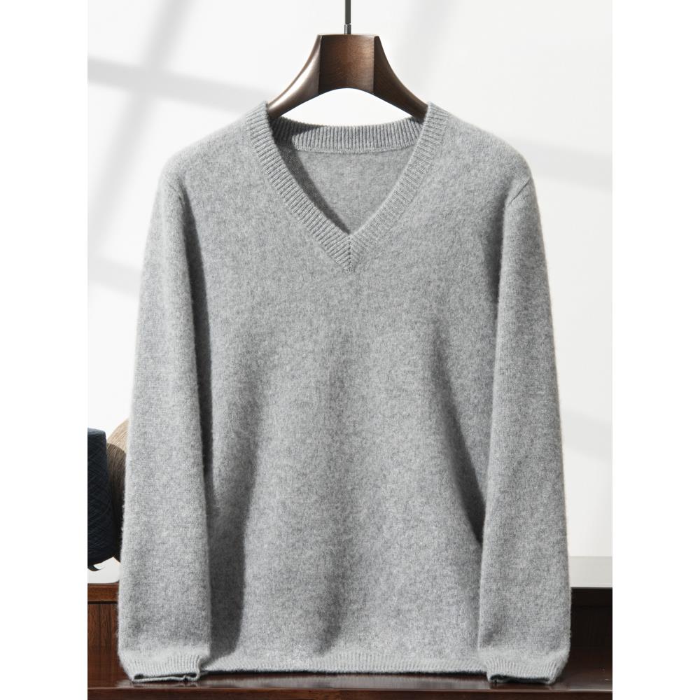 新款V领秋冬双股加厚山羊绒衫男鸡心领商务休闲套头羊毛针织毛衣